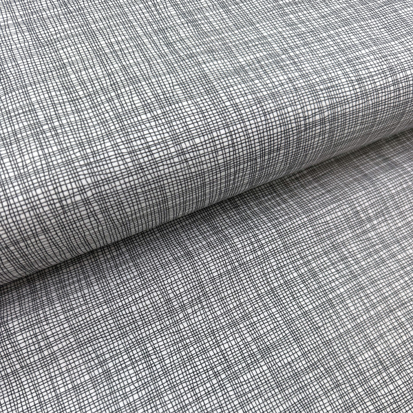 ST10199 Stoff Webware Baumwolle Meterware weiß mit schwarzem Gittermuster Meterware MODA